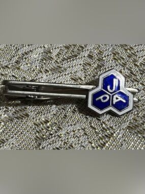 Vintage 1980 JPA Japanese Pharmaceutical Association Blue Enamel Silver Tie Bar